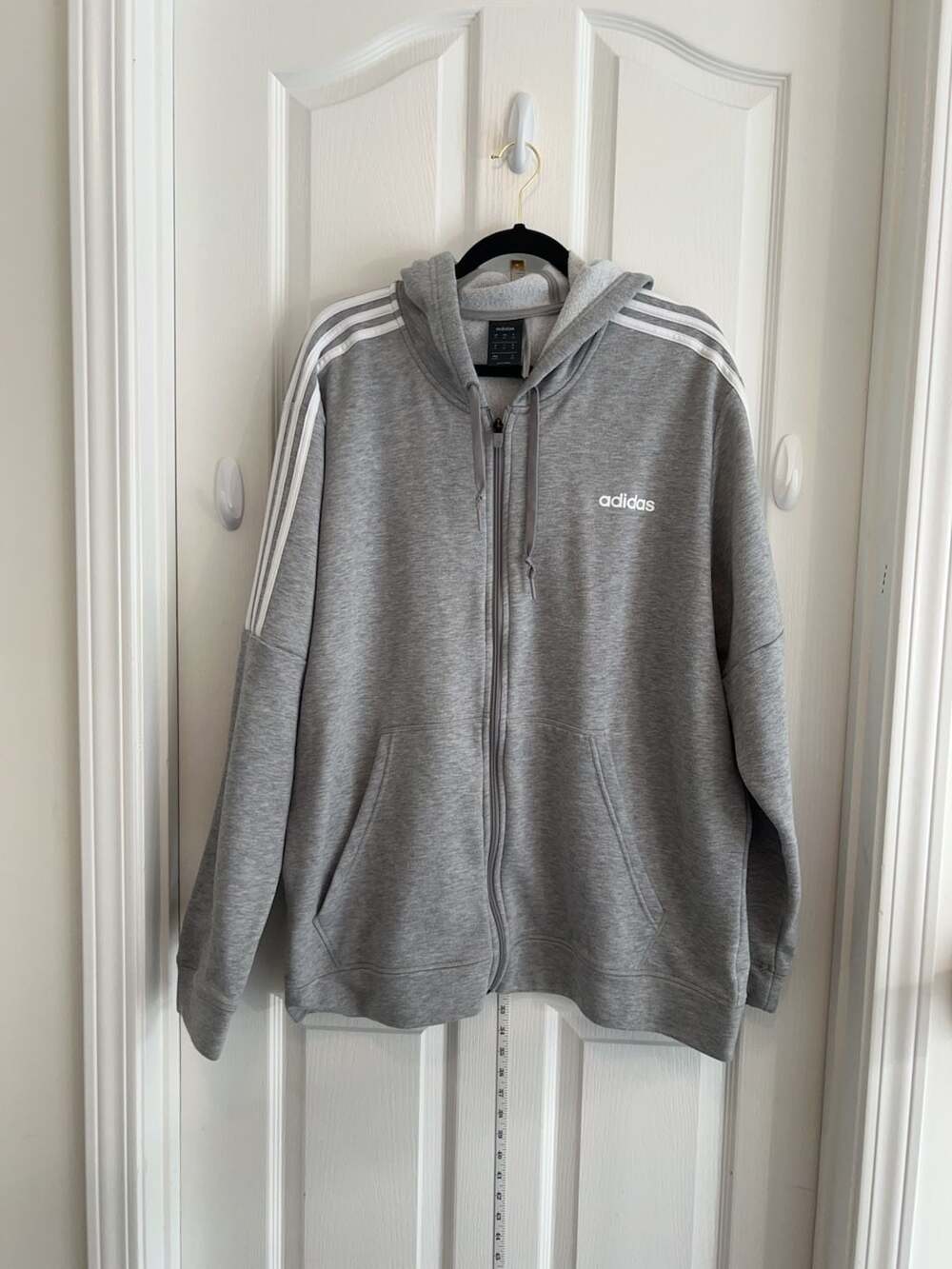 Adidas Men’s 2XL Gray Full Zip 3 Stripe Hoodie